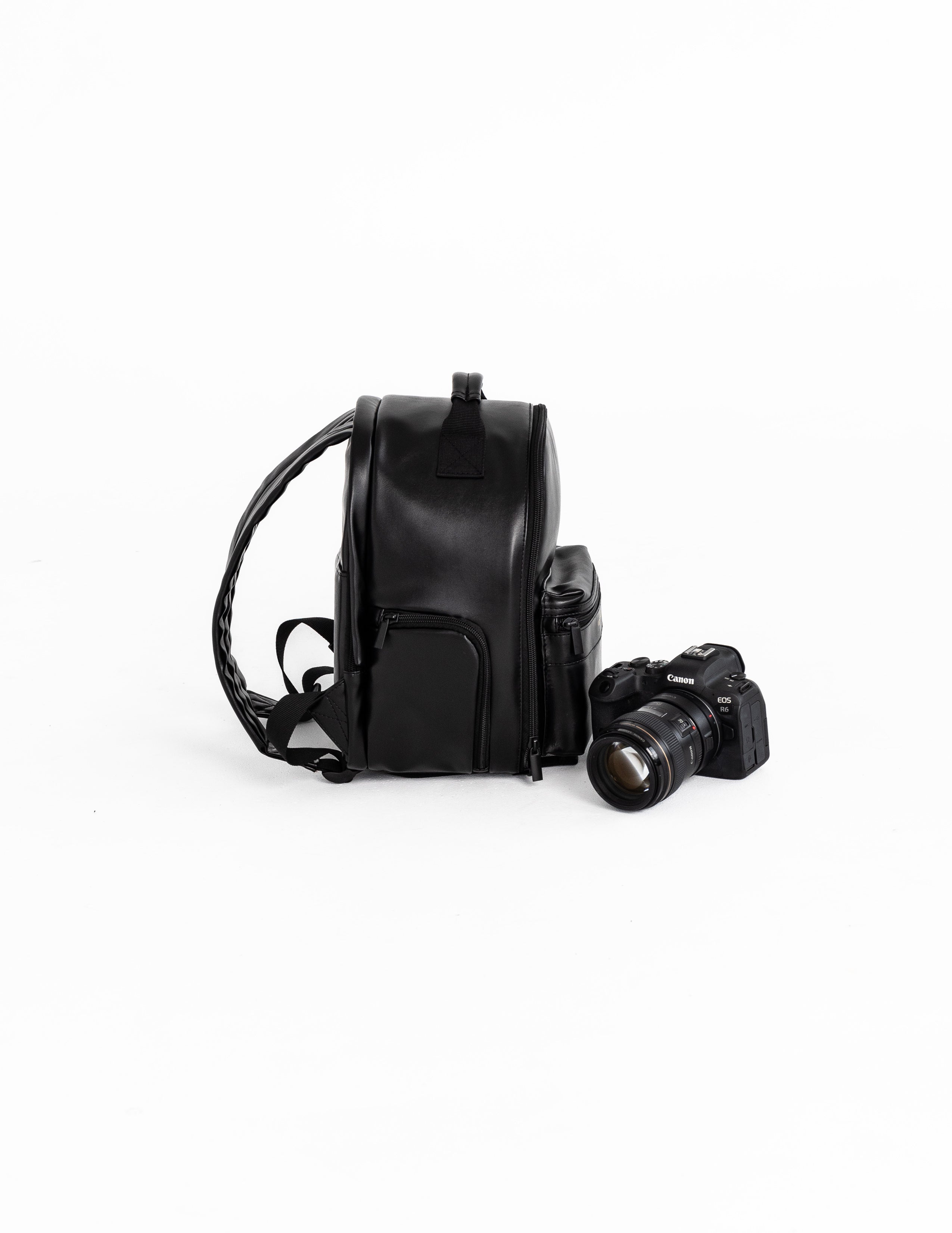 black leather camera backpack Billie Camera Backpack