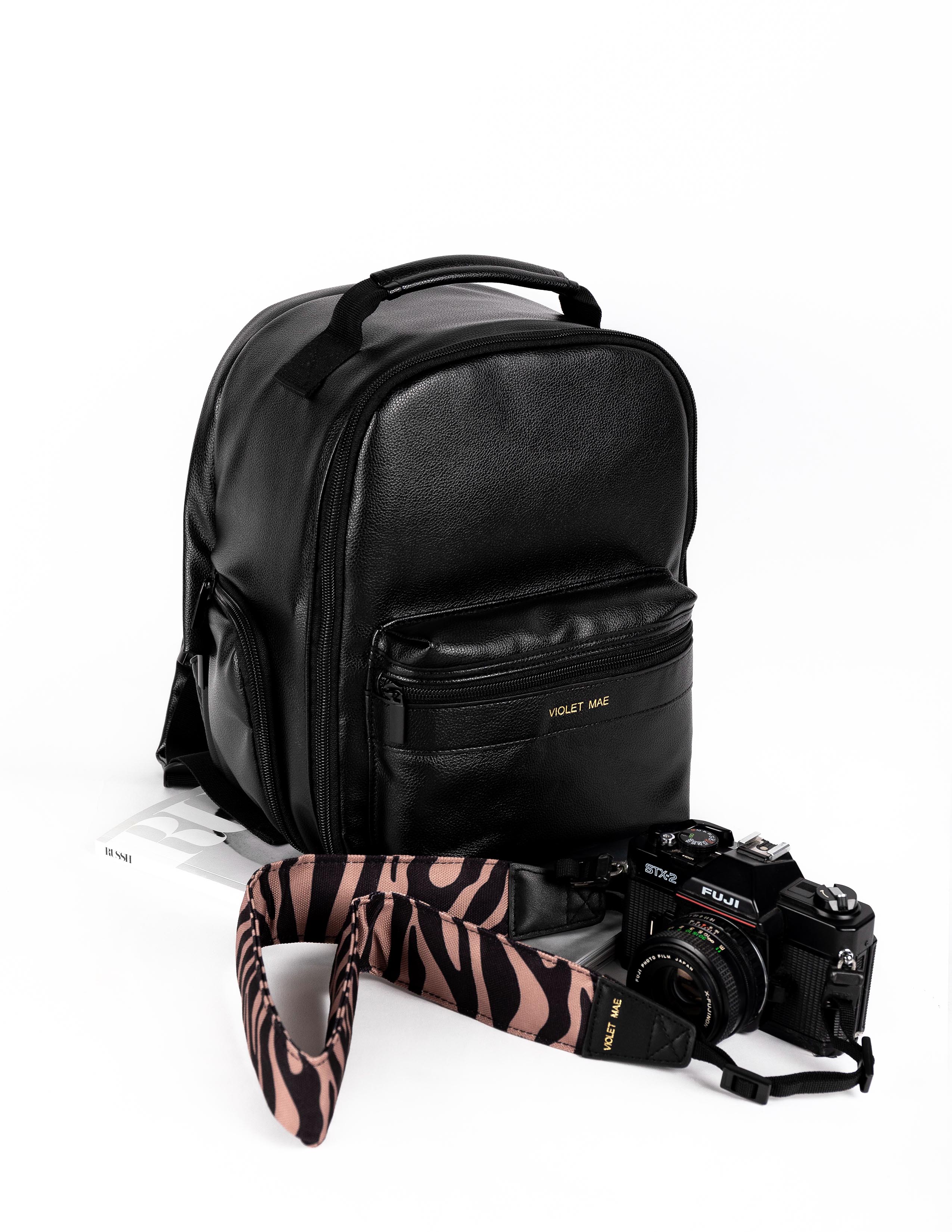 womens camera backpack vegan leather